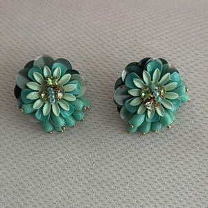 Anthropologie Green and Gold Floral Earrings